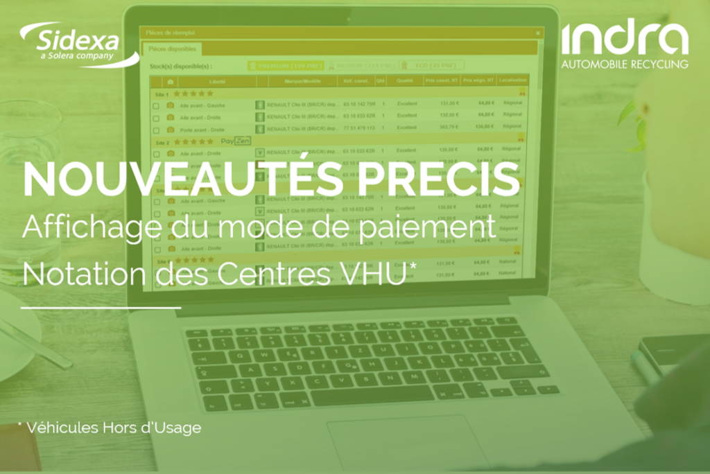 Nouveauté PRECIS : affichage du mode de paiement et notation