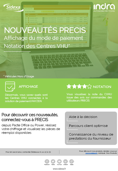 Nouveauté PRECIS : affichage du mode de paiement et notation